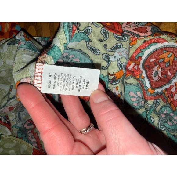 Bucketlist Mixed Print Paisley Geometric V-Neck Blouse Orange Green Small - Picture 5 of 6